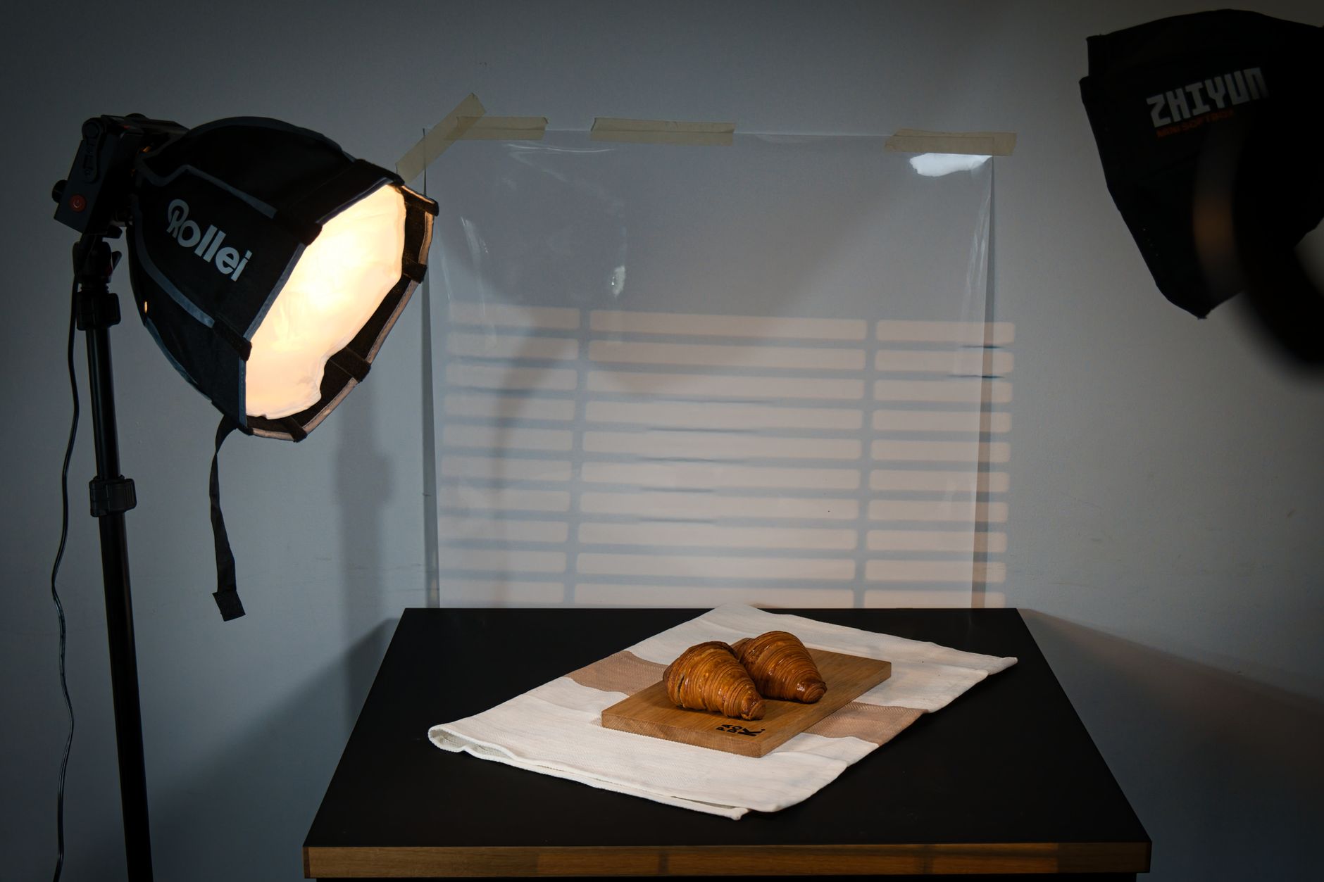 Food photography setup with studio lighting